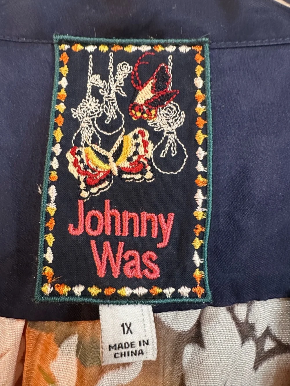 Johnny Was Embroidered burn out dress with Multicolor Butterfly Accents Size 1X - Picture 6 of 7